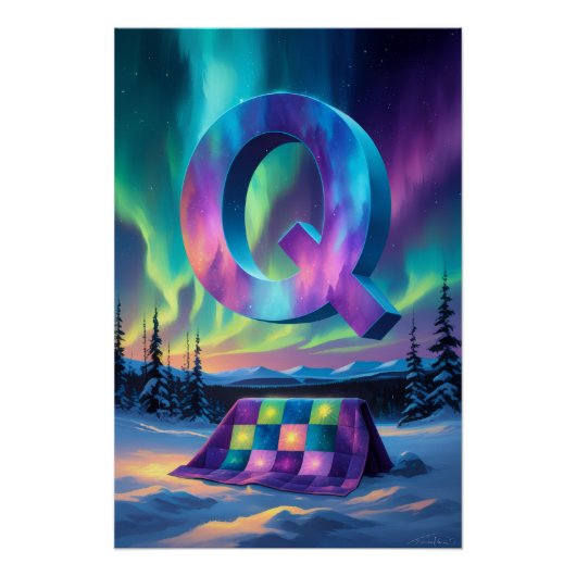 Aurora Letter Q Poster | Northern Lights Art (Voorkant)