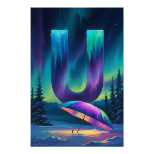 Aurora Letter U Poster | Northern Lights Art (Voorkant)
