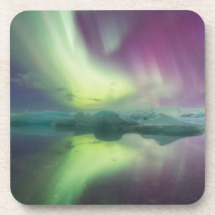 Aurora-lichten in lagune Jokulsarlon, IJsland Bier Onderzetter