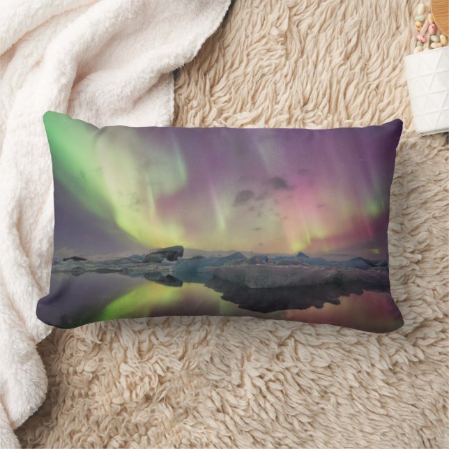 Aurora lichten weerspiegelen in lagune kussen (Deken)