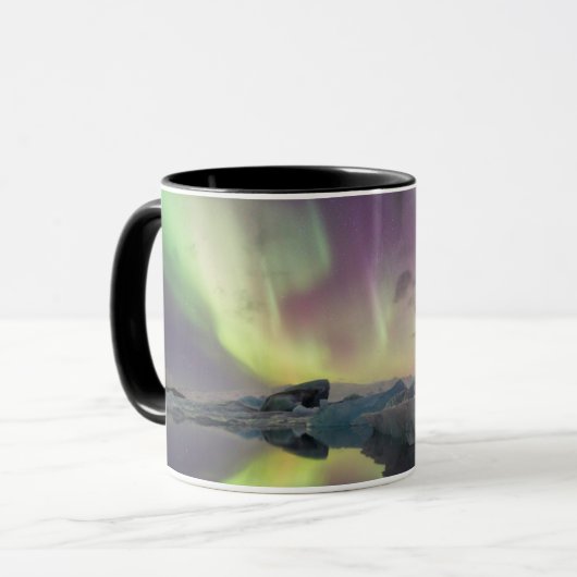 Aurora lichten weerspiegelen in lagune mok (Voorkant links)
