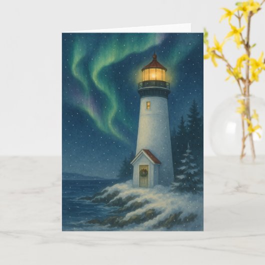 Aurora Lighthouse Christmas Kaart (Gele Bloem)