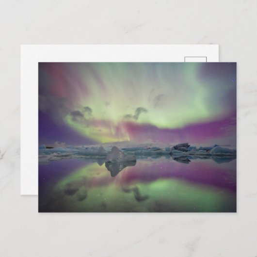 Aurora Lights Reflect Lagoon | Iceland Briefkaart (Voorkant / Achterkant)