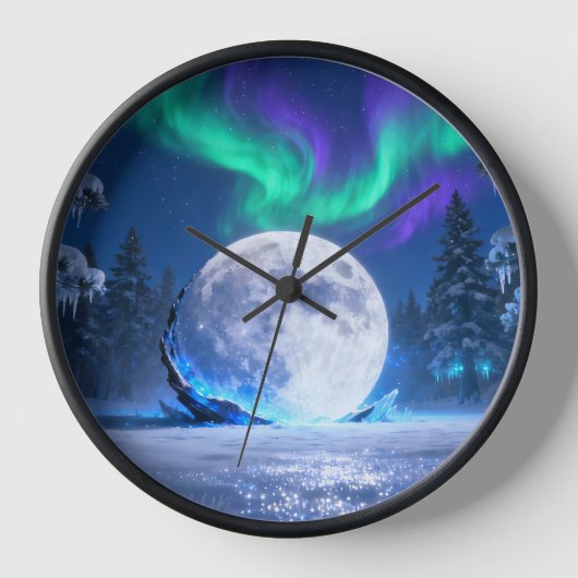 Aurora Maan Winter Wandklok (Voorkant)