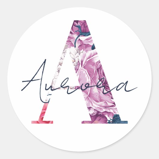 Aurora naam Custom Sticker meisjes label Floral A (Voorkant)