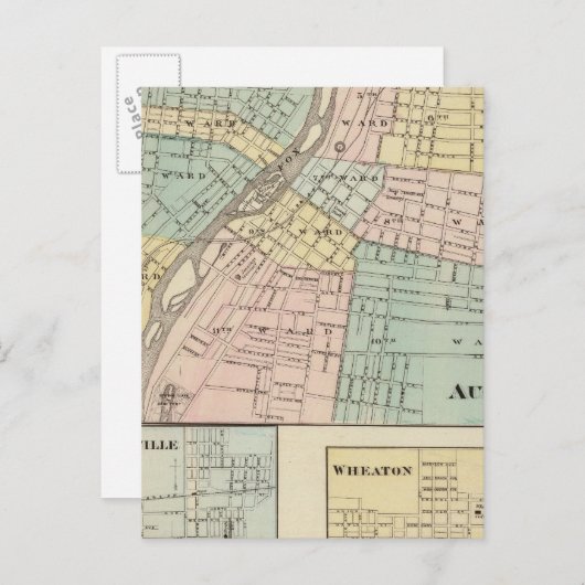 Aurora, Naperville en Wheaton Briefkaart (Voorkant / Achterkant)