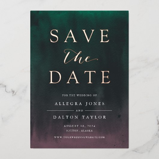 Aurora | Noorderlicht Folie Save the Date Kaart (Voorkant)