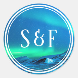 Aurora-noorderlicht Monogram Enveloppezegel Ronde Sticker
