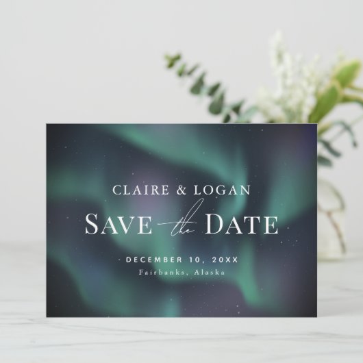 Aurora Noorderlicht Winter Save the Date Kaart (Staand voorkant)
