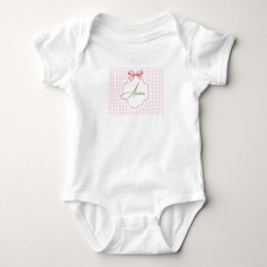 Aurora Op Maat Gemaakte Roze Strik & Gingham Print Romper (Voorkant)