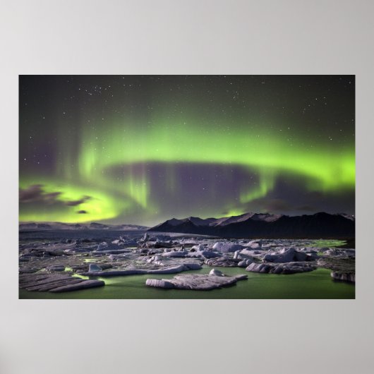 Aurora over een gletsjerlagune poster (Voorkant)