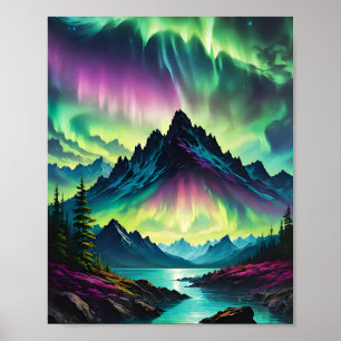Aurora over het bergmeer poster
