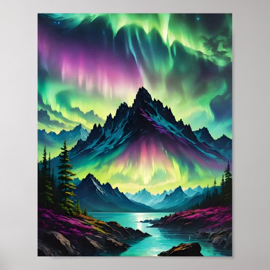 Aurora over het bergmeer poster (Voorkant)