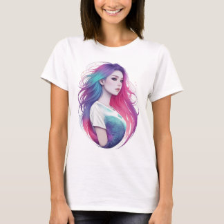 Aurora Pastel Meermin Meisje Fantasie Kunst T-shirt