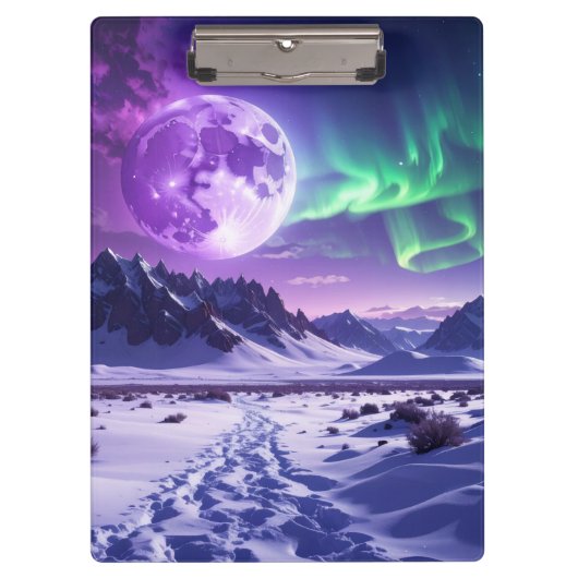 Aurora Peaks – Fantasy Dragon Night Sky Desk Mat Klembord (Voorkant)