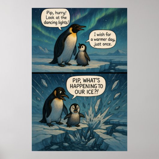 Aurora Penguins Comic - Grappige grap over klimaat Poster (Voorkant)