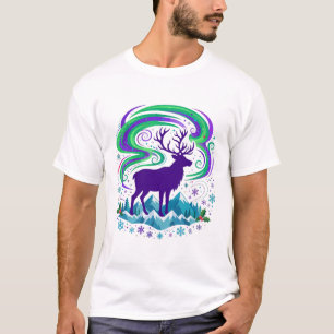 Aurora Rendier Winter Nacht Kerst Kunst T-shirt