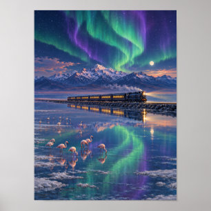 Aurora Salt Lake Nacht Trein 12x16 Poster