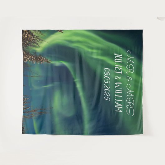 Aurora Script Mr & Mrs Trouw Achtergrond banner Wandkleed (Voorkant (horizontaal))