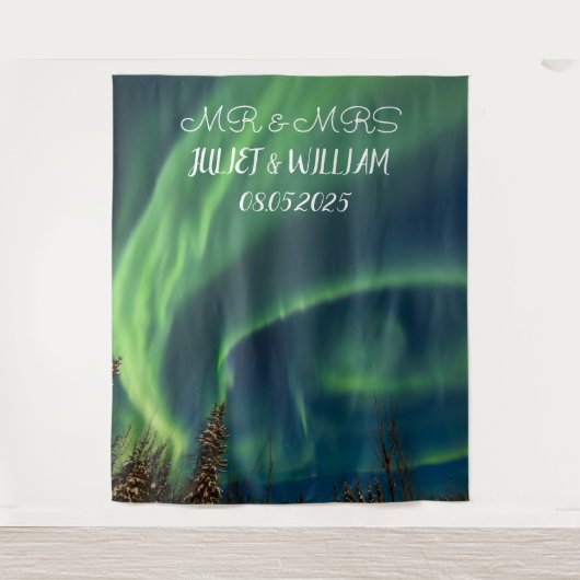 Aurora Script Mr & Mrs Trouw Achtergrond banner Wandkleed (Voorkant)