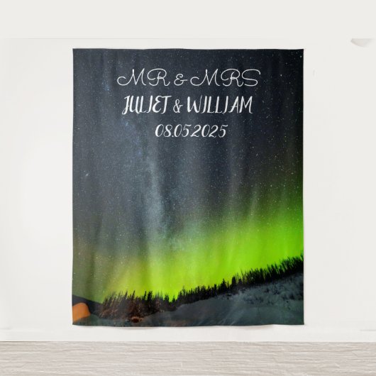 Aurora Script Mr & Mrs Trouw achtergrond banner Wandkleed (Voorkant)