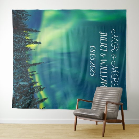 Aurora Script Mr & Mrs Trouw Achtergrond banner Wandkleed (In Situ (horizontaal))