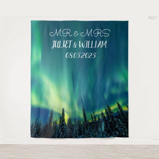 Aurora Script Mr & Mrs Trouw Achtergrond banner Wandkleed (Voorkant)