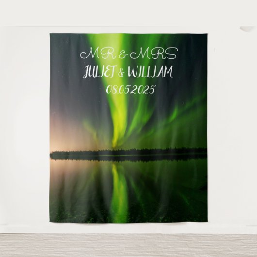 Aurora Script Mr & Mrs Wedding Backdrop banner Wandkleed (Voorkant)
