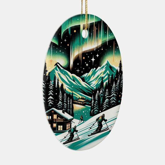 Aurora Ski Avontuur Kerstmis Keramisch Ornament (Rechts)