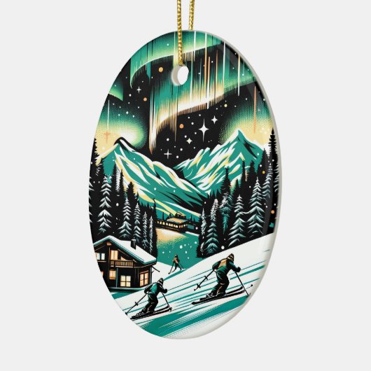 Aurora Ski Avontuur Kerstmis Keramisch Ornament (Links)