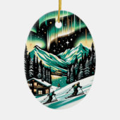Aurora Ski Avontuur Kerstmis Keramisch Ornament (Voorkant)