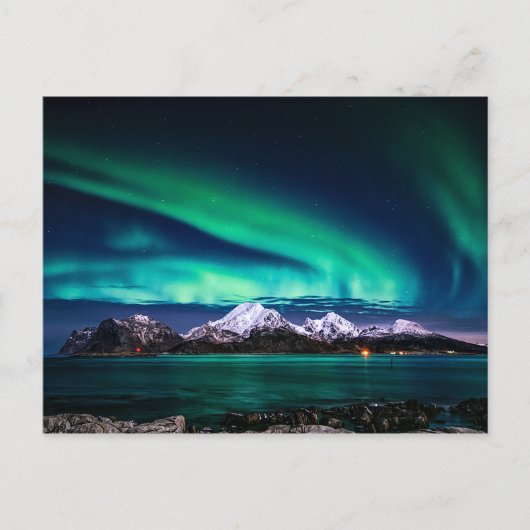 Aurora Sky Lights Snow Mountain Lake Briefkaart (Voorkant)