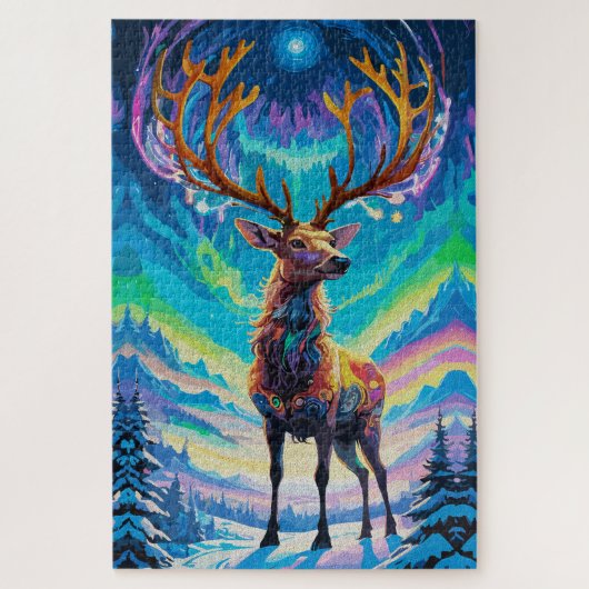 Aurora Stag: Magie in de Nacht Legpuzzel (Verticaal)