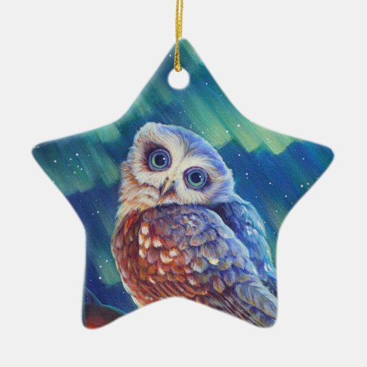 Aurora Starshine Owl. Keramisch Ornament (Voorkant)