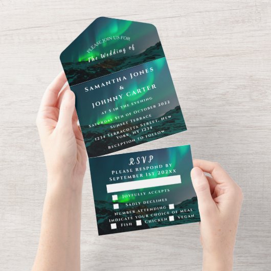 Aurora Sterrennacht Stars Sky Weddenschap All In One Uitnodiging (Afscheurbaar)