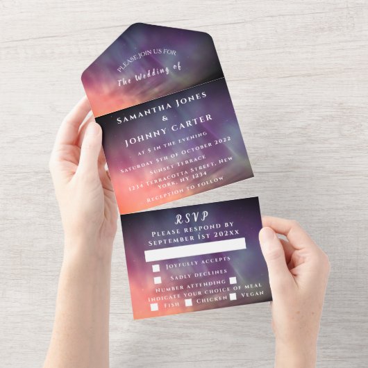 Aurora Sterrennacht Stars Sky Wedding All In One Uitnodiging (Afscheurbaar)