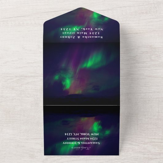 Aurora Sterrennacht Sterren Noorderlicht Huwelijk All In One Uitnodiging (Buitenkant)