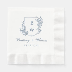 [AURORA]  stoffige blauwe kam monogram bruiloft Servet