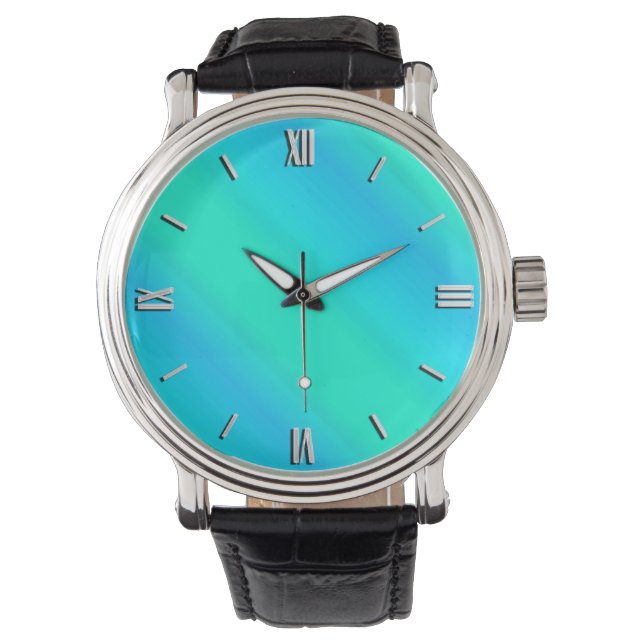 Aurora stripes - blauw, aqua, turquoise horloge (Voorkant)