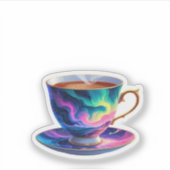 Aurora Teacup Sticker: Magisch Kosmisch Ontwerp Sticker (Voorkant)