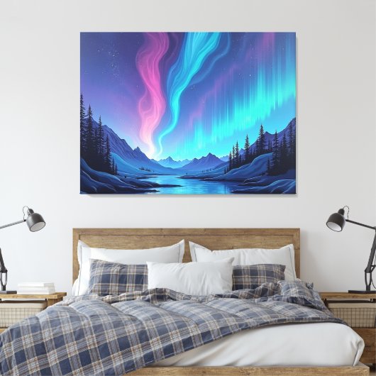 Aurora Tide – Premium 40"x32" Fluid Art Canvas (Insitu (Slaapkamer))