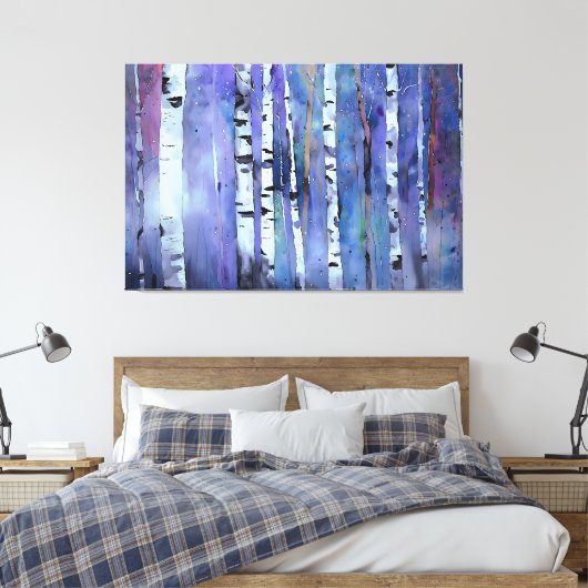 Aurora tussen de berken canvas afdruk (Insitu (Slaapkamer))