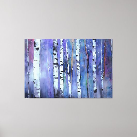 Aurora tussen de berken canvas afdruk (Voorkant)