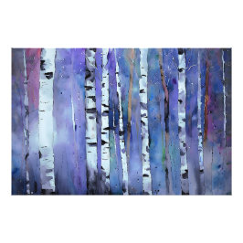 Aurora tussen de berken foto afdruk