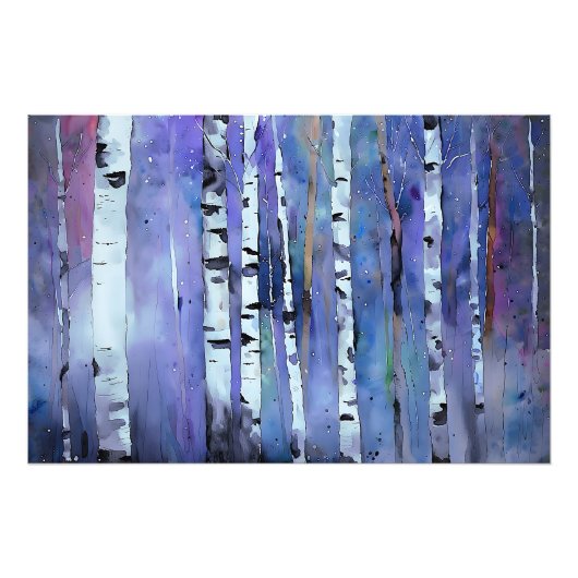 Aurora tussen de berken foto afdruk (Voorkant)