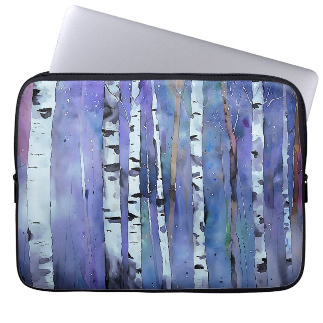 Aurora tussen de berken laptop sleeve (Voorkant)