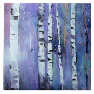 Aurora tussen de berken tegeltje