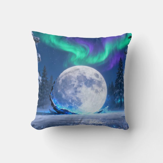 Aurora Volle Maan Worpkussen Kussen (Voorkant)