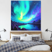 Aurora's Magische Night Sky Dance Ontwerp Canvas Afdruk (Insitu (Slaapkamer))