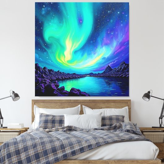 Aurora's Magische Night Sky Dance Ontwerp Canvas Afdruk (Insitu (Slaapkamer))